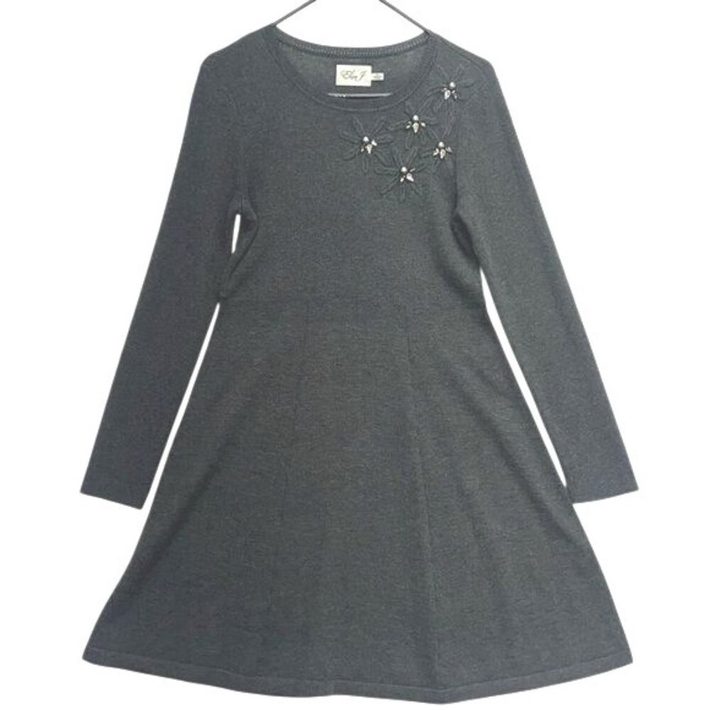 Eliza J Womens A-Line Embroidered Dress Acrylic Gray PL Elegant